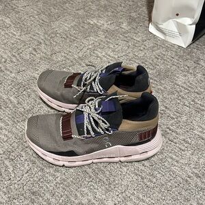 On Running Athletic Shoes in Brown and Purple